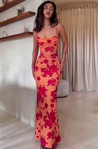 Venta al por mayor de vestidos halter estampados y con cordones sin espalda sexy para mujer en verano de 2025