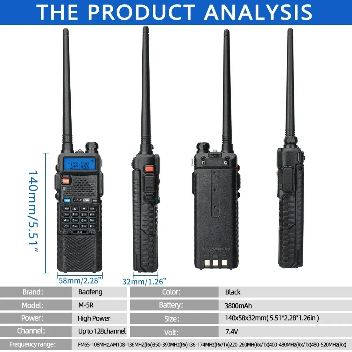 

Baofeng M-5R 1/2PCS Walkie Talkie Air Band 3800mAh Battery Wireless Copy Frequency Long Range AM Ham UV-5R K5 Two Way Radio