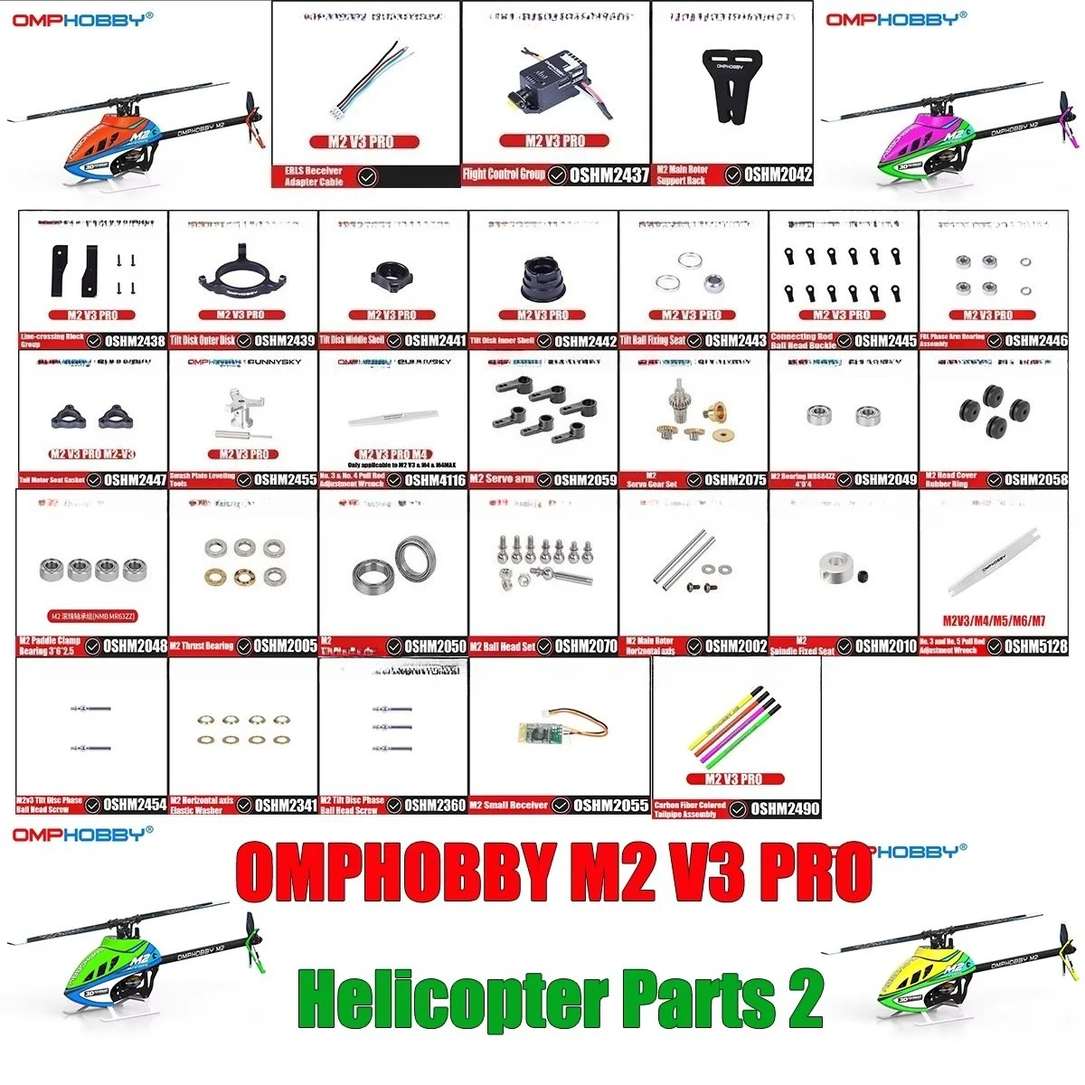 OMPHOBBY M2 V3 PRO RC Helicopter Parts Flight Control Receiver Screw Washer Adapter Cable Bearing Connecting Rod Ball Head Buckl