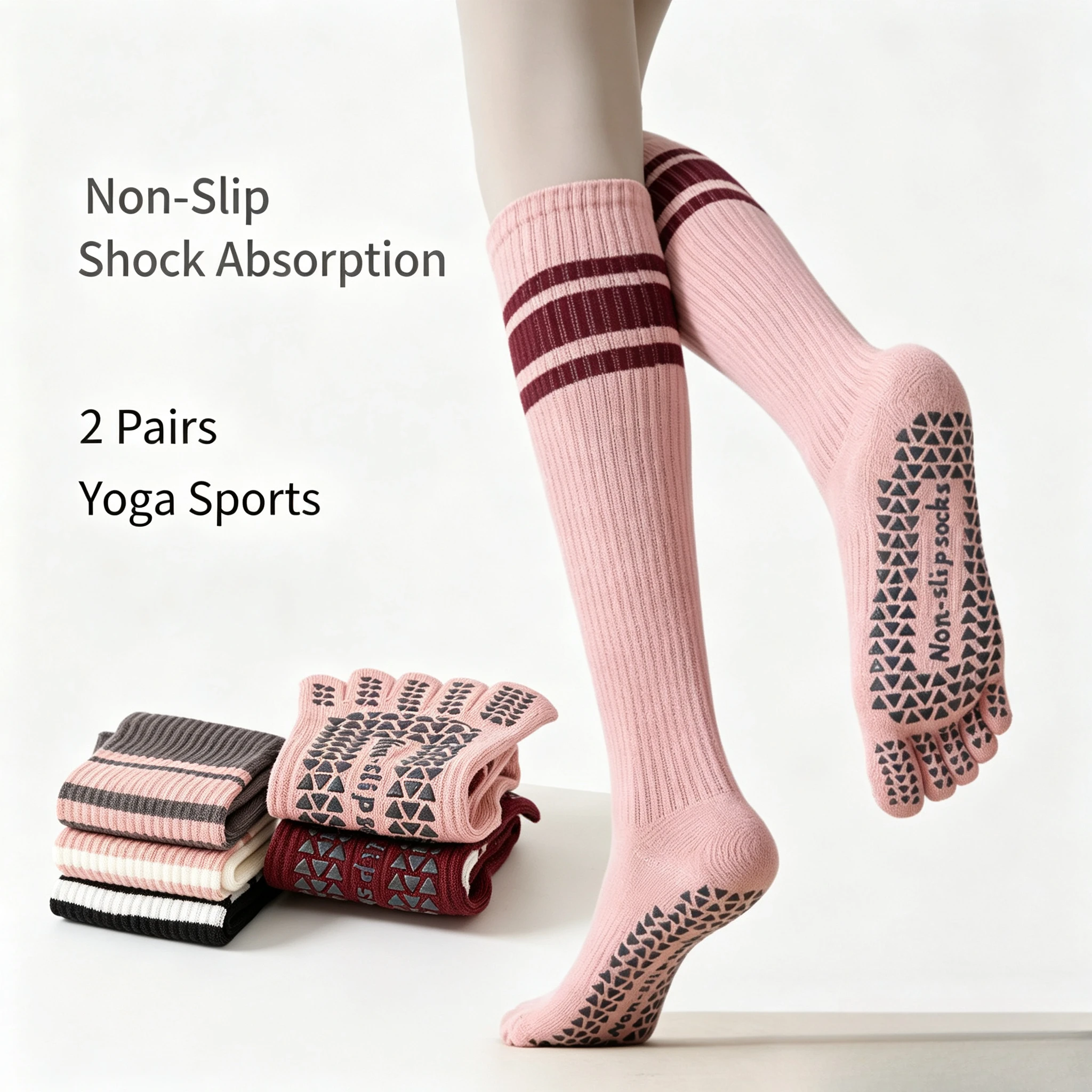 Yoga socks professional grip non-slip stockings sports Pilates pure cotton five-finger floor calf pressure socks for dance barre