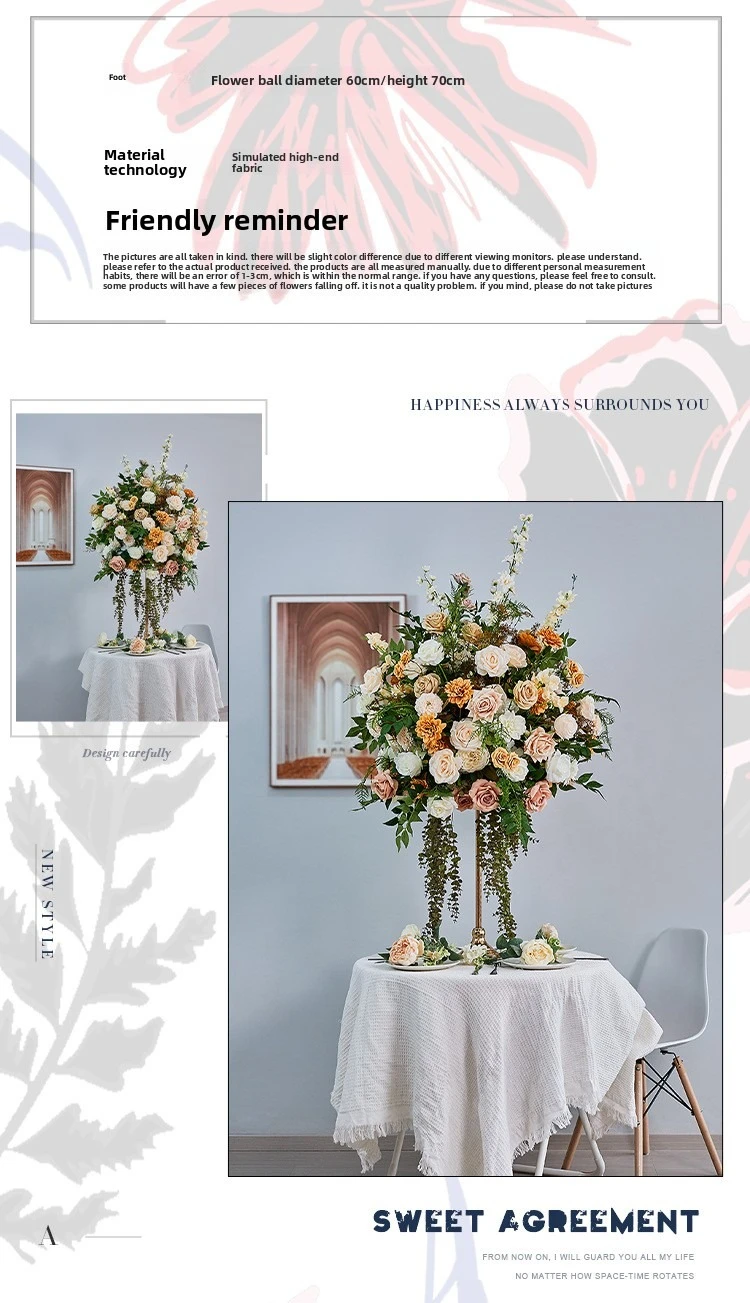 Champagner-Seiden-Kunstblumenkugel Großhandel Hochzeits-Wegleit-Pomander-Kugel für Hochzeitssaal, Bühne, T-Tisch und Eventdekoration – Detail 8