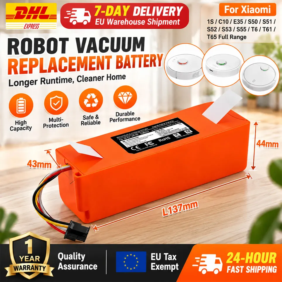 12800 mAh 14,4 V Ersatzakku für Xiaomi Roborock S50 S51 S55 T60 E352-00 S502-00 C10 E20 E35 SC, Versand aus EU-Ländern, lokales Lager