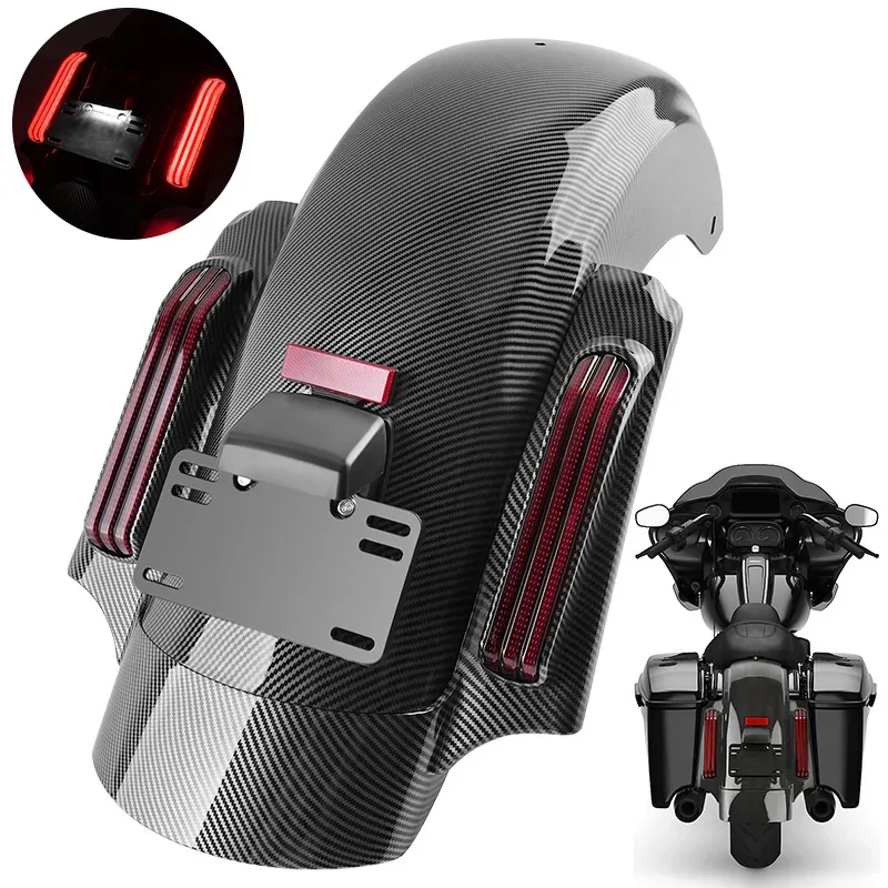 

ABS Motorcycle Rear Fender Extension Fascia W/LED Lights Mudguard For Harley Touring Electra Glide Road King Ultra Limited 14-Up