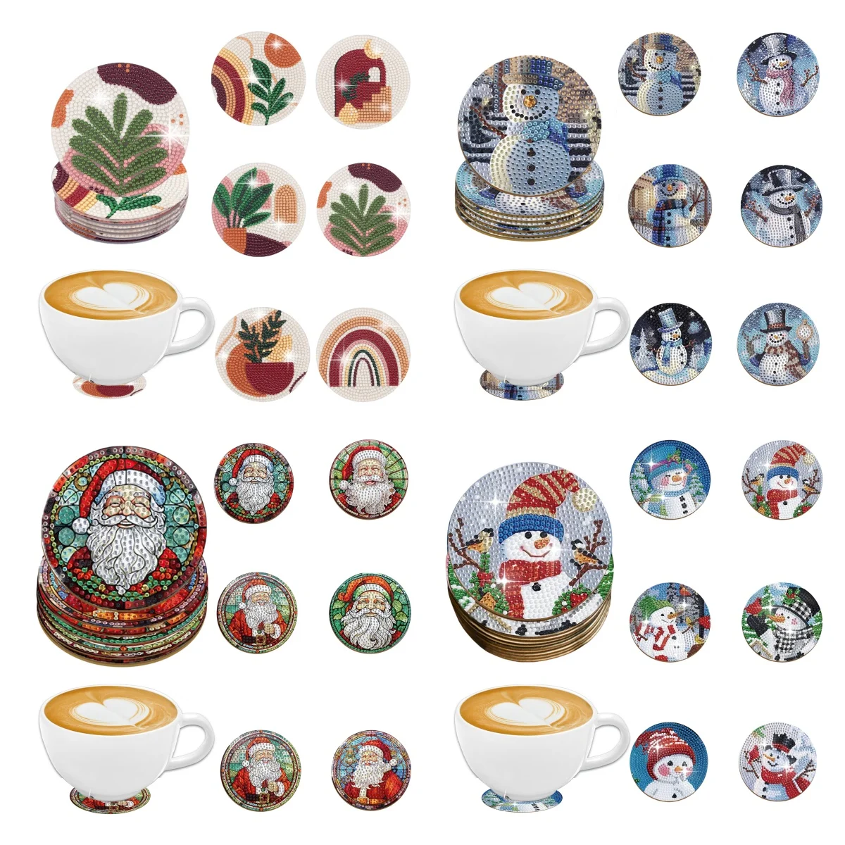 6 DIY Christmas Diamond painting set coasters, frameless wooden coasters, Christmas diamond art coasters