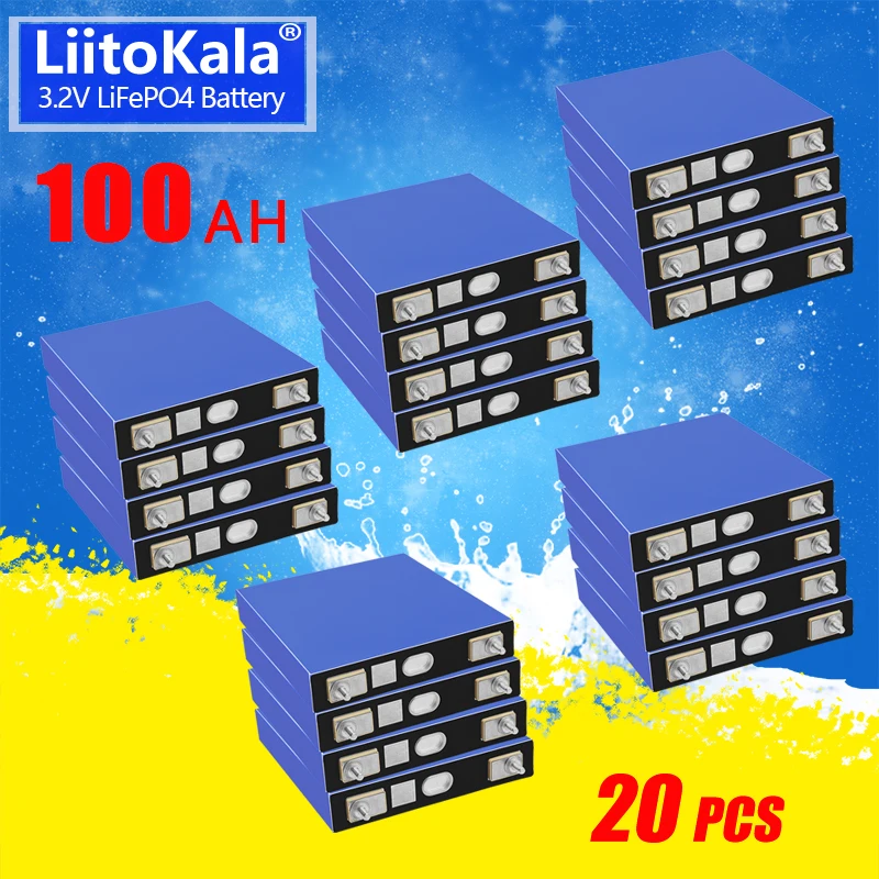 

20pcs LiitoKala Lifepo4 Battery 3.2V 100Ah 4000Cycle Rechargeable Photovoltaic Kit Balcony Power Plants Off Grid Solar System