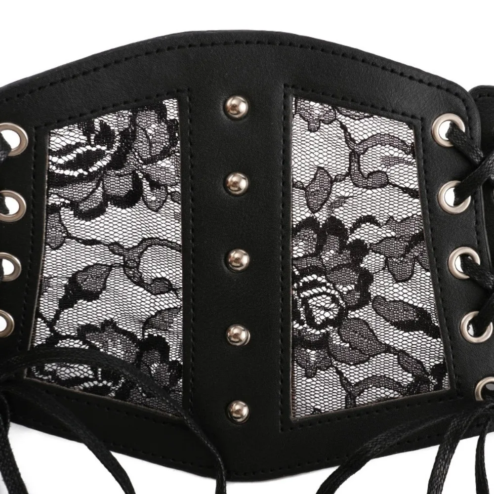 

Black Lace Belts Elastic Retro Pin Buckle Corset Wide WaistBand For Women On Shirt Dress