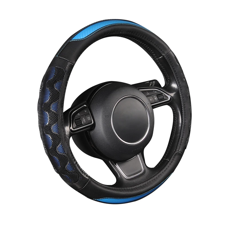 Sporty Racing Style Car Steering Wheel Cover Universal Fit 37-38CM Antiskid Breathable Grip Honeycomb Design