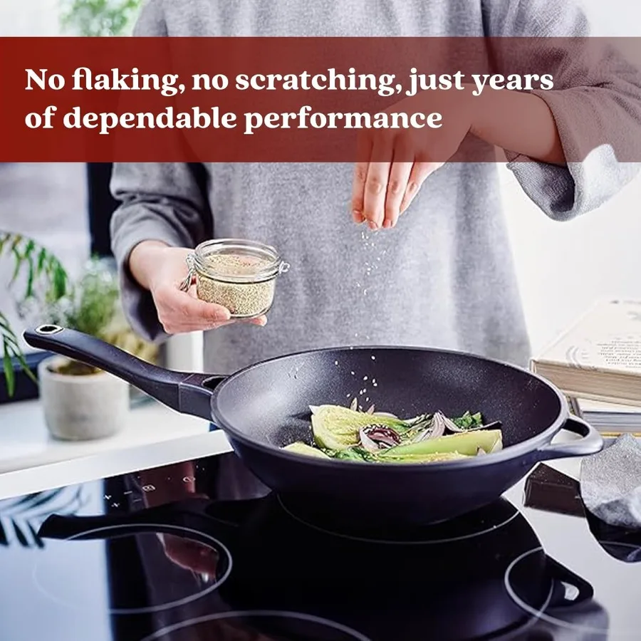 Energy Juego de sartenes antiadherentes de cerámica de 6 piezas PFAS PTFree 8 "9,5" 11 "sartenes 12 "Wok + 11" sartén para crepé StayCool manijas Induc