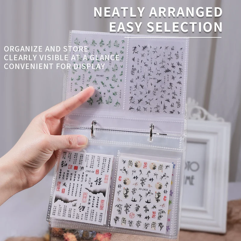 كتاب ألبوم منظم ملصقات الأظافر - حقيبة تخزين مستلزمات فنية للمانيكير وإكسسوارات المصمم