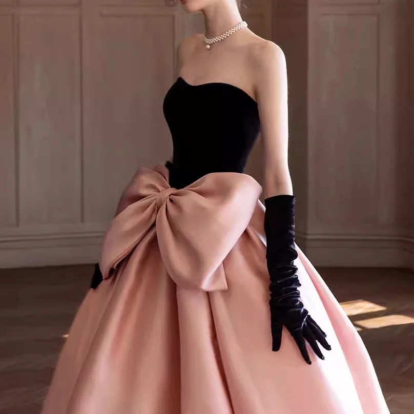 Robe de Soirée avec Nministériels d observateur pour Femme, Niche de Luxe, Français, Noir, Rose, Patchwork, Fiançailles, Banquet, Hôte, ixd'Anniversaire, Mariée, Toast