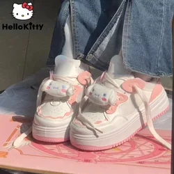 Sanrio Cinnamoroll urocze buty na platformie sznurowane estetyczne gruba podeszwa płaskie buty sportowe kobiet koreański styl trampki buty Y2k