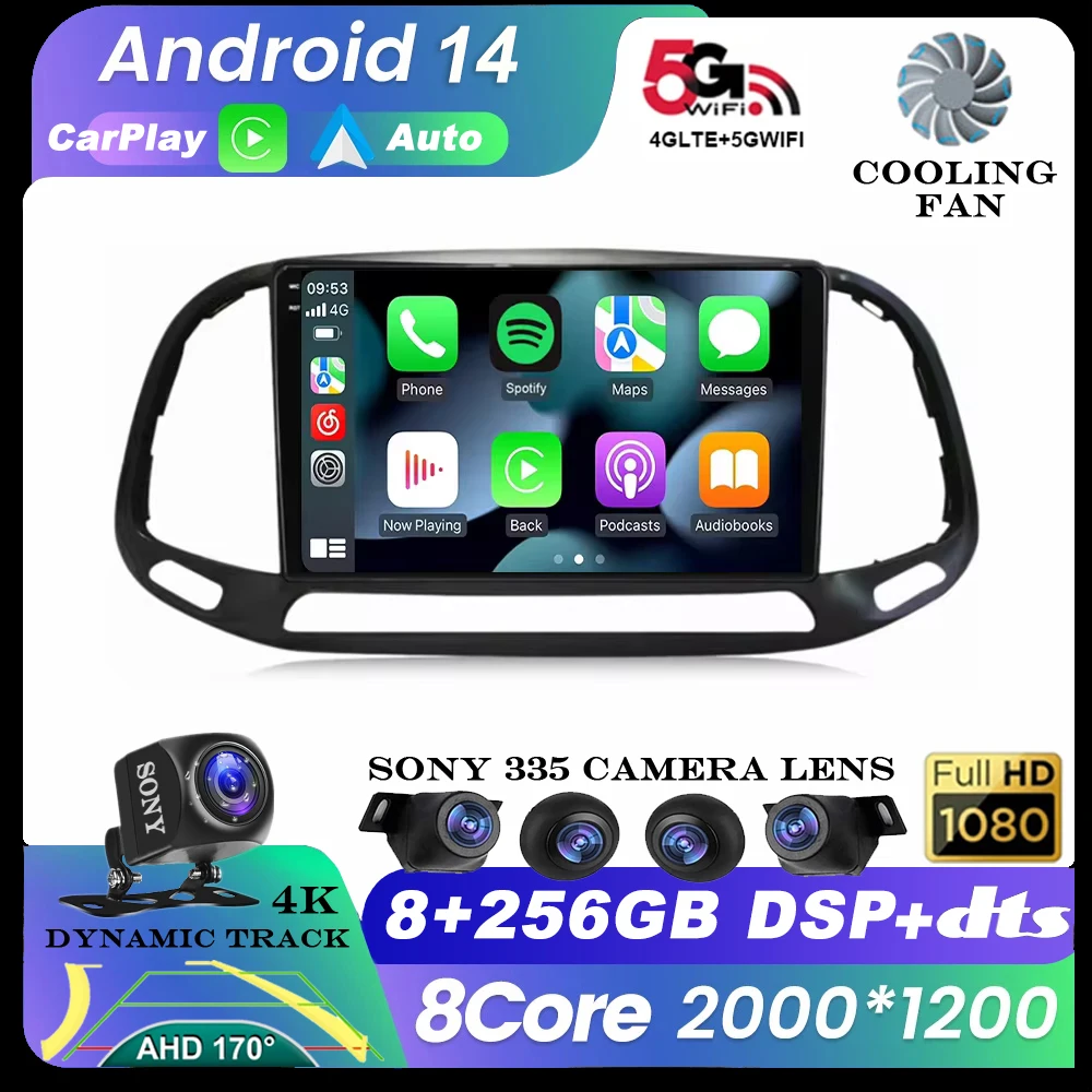 Android 14 For Fiat Doblo 2015 2016 2017 2018 2019 2020 GPS Car Radio Multimedia Video Player Stereo Navigation Wifi 360 Camera