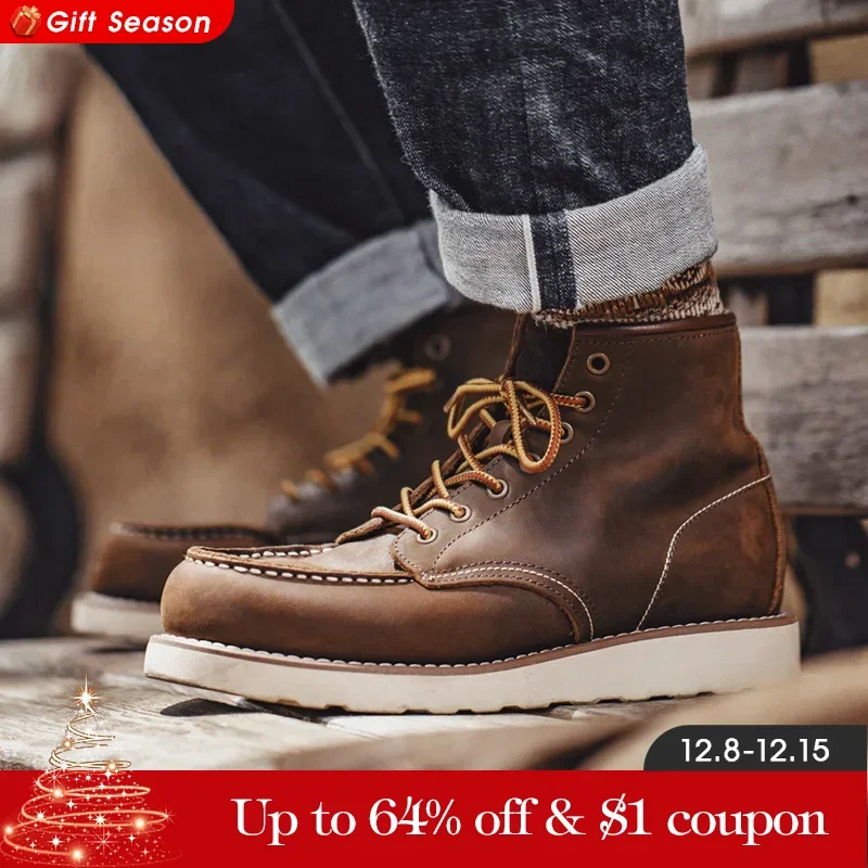 Maden Vintage 875 Ankle Boots Durable Leather High-top Shoes For Men Winter Round Toe Cowboy Boots Safety Work Shoes