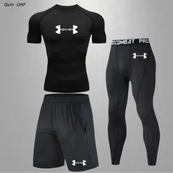 Trajes deportivos de boxeo MMA para hombre, trajes de compresión para ejercicio, gimnasio, Fitness, pantalones cortos para correr, chándales con protección contra sarpullido