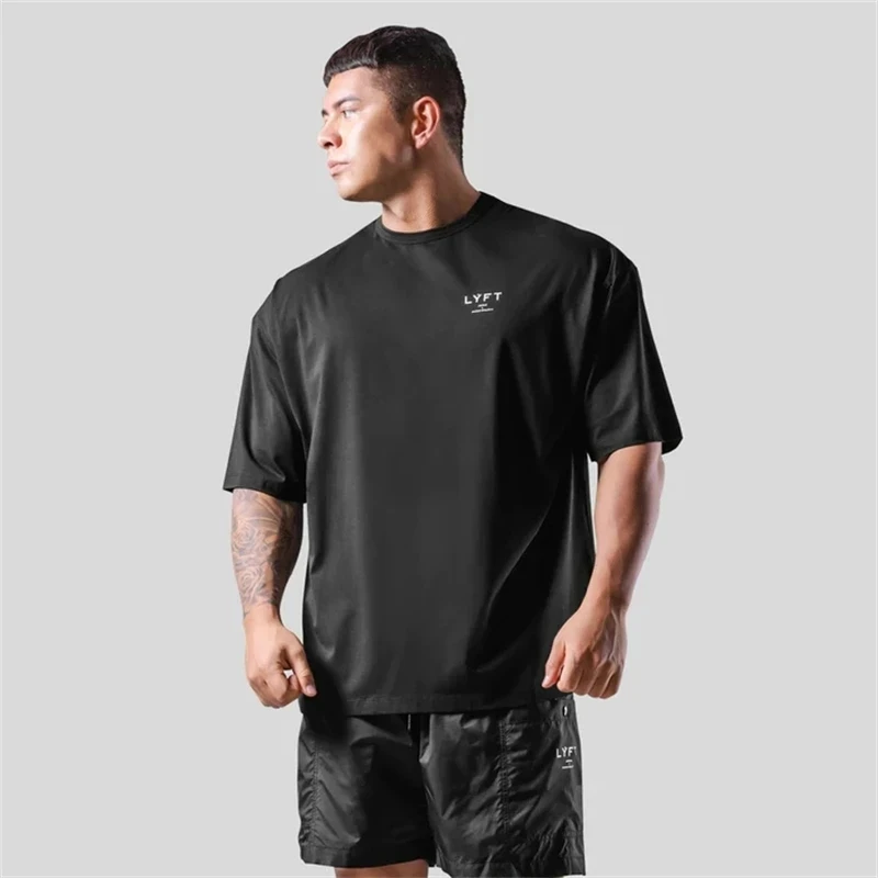 LYFT JP&UK Brand Men T-shirt Casual Gym Short Sleeve 100% Cotton Fitness T Shirt Bodybuilding Workout Print Tees Tops Clothing