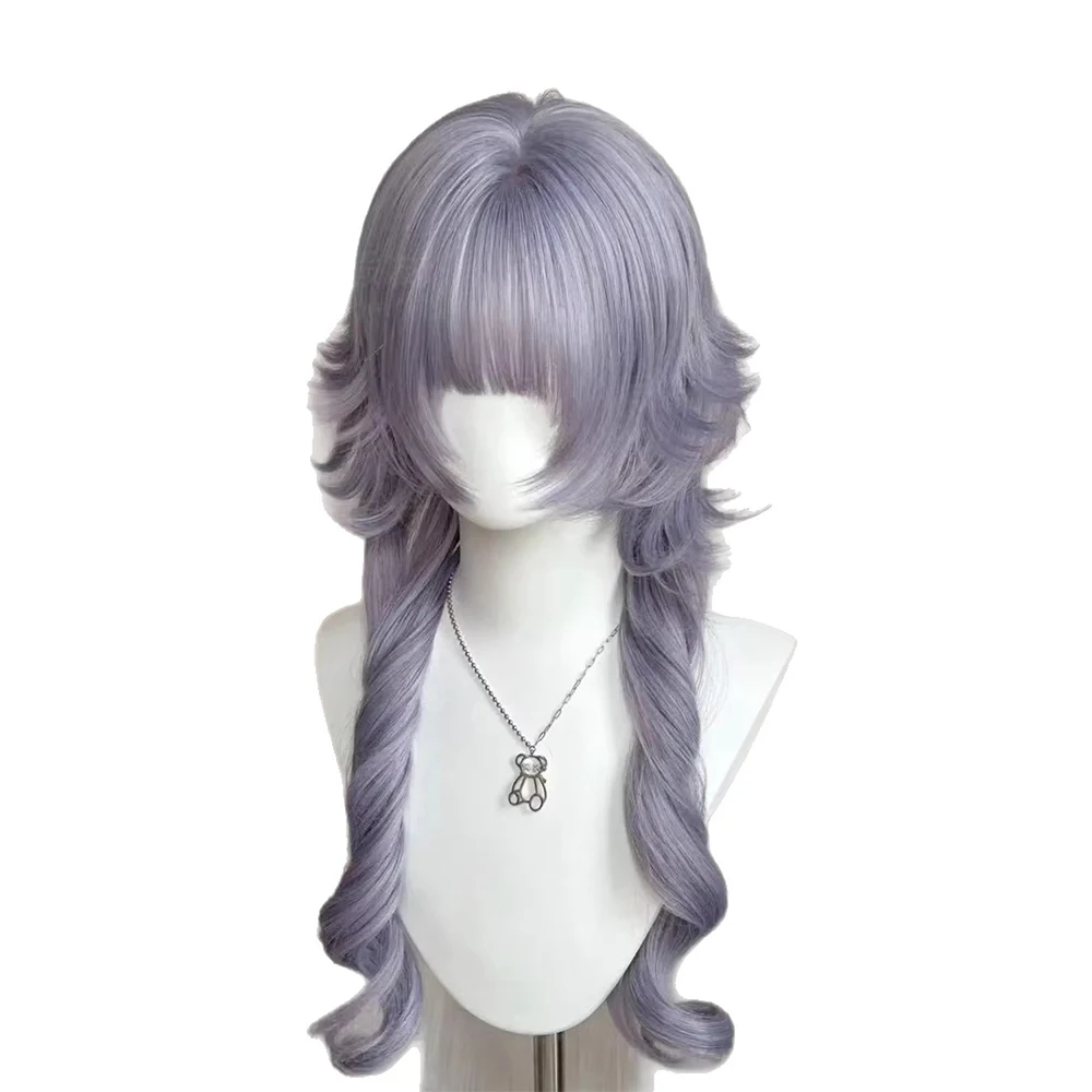 Picture 7: Purple Long Curly Hair Wig with Bangs Roman Roll Princess Roll Lolita Cosplay Wigs for Women Use Outward Curly Synthetic Wig