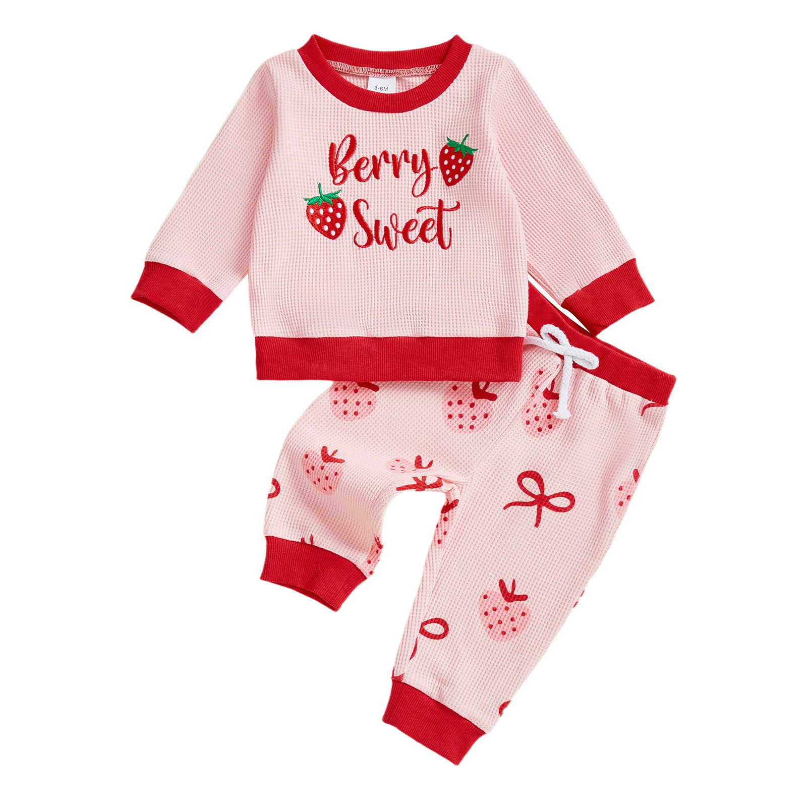 

Toddler Girl Fall Outfits Strawberry Pattern Long Sleeve Round Neck Pullover Elastic Waist Long Pants 2 Pcs Set