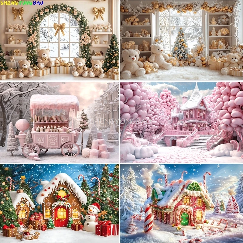 

Christmas Day Pine Tree Gift Photography Backdrop Props Xmas Eve Party Decor Fireplace Window Family New Year Background HQ-05