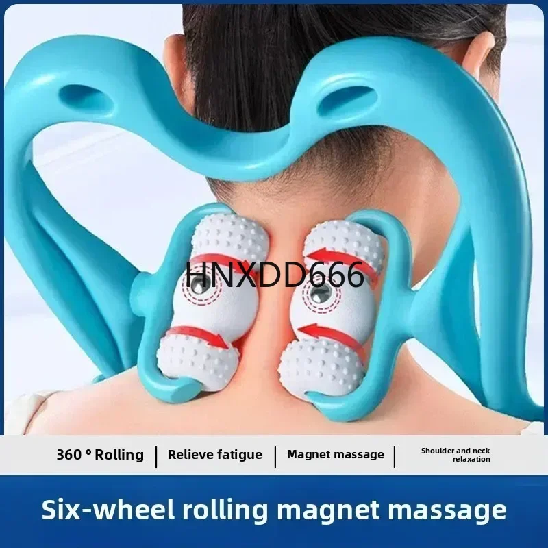Upgraded Neck Massager 6 Balls Pink Manual Clamp for Neck Waist Back Kneading Handheld Roller Massage Stick Home
