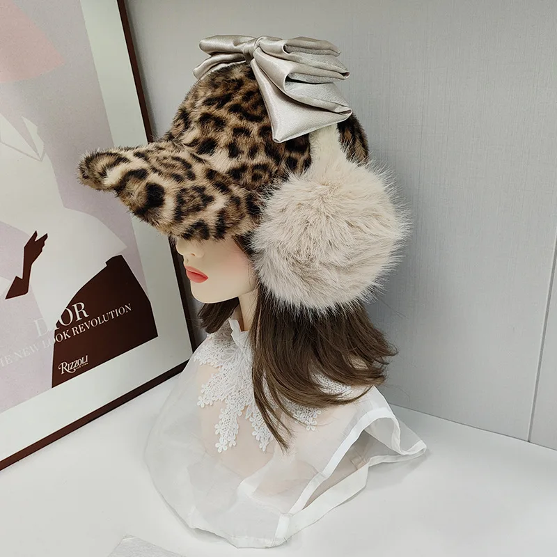 

Оригинальный дизайн, женская зимняя бейсболка с леопардовым принтом, уличная теплая защита от холода, теплая шапка на голову, подходящая уличная повседневная одежда