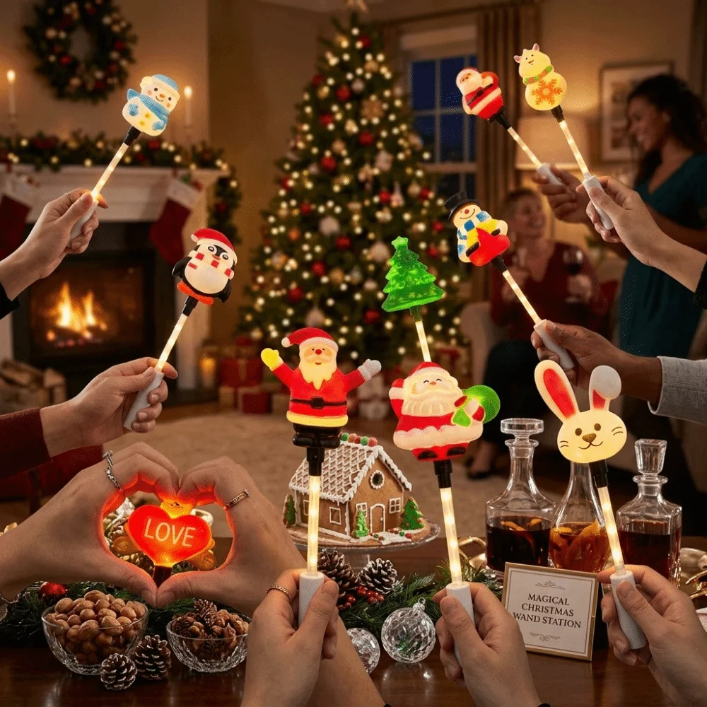 Xmas Props Santa Claus Handheld Glow Stick Tree Snowman Light Up Wand Rabbit Cute Christmas LED Glowing Stick Indoor Decor
