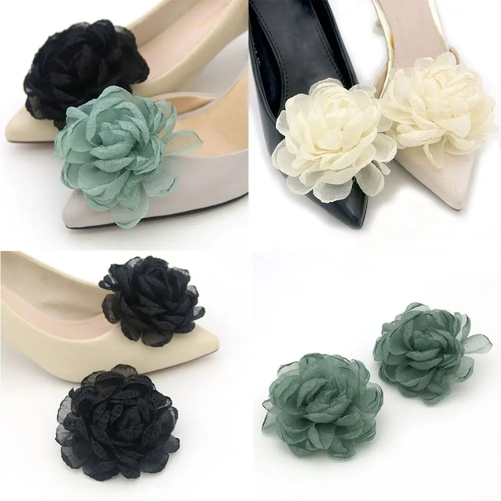 2pcs Women High Heel Wedding Shoe Bow Ribbon Clamp Shiny Clips Shoe Decorations Clip Charm Buckle