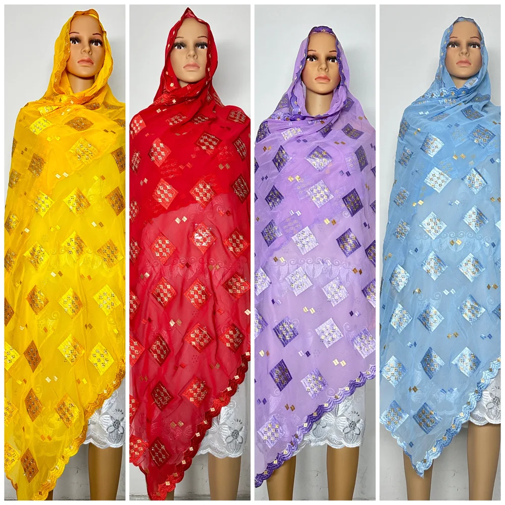 Écharpe de Dubaï en Mousseline de Soie pour Femme Musulmane, Grand Hijab Africain, Islam, Pashmina, Turban, Écharpe de Sauna, Châles Brodés,