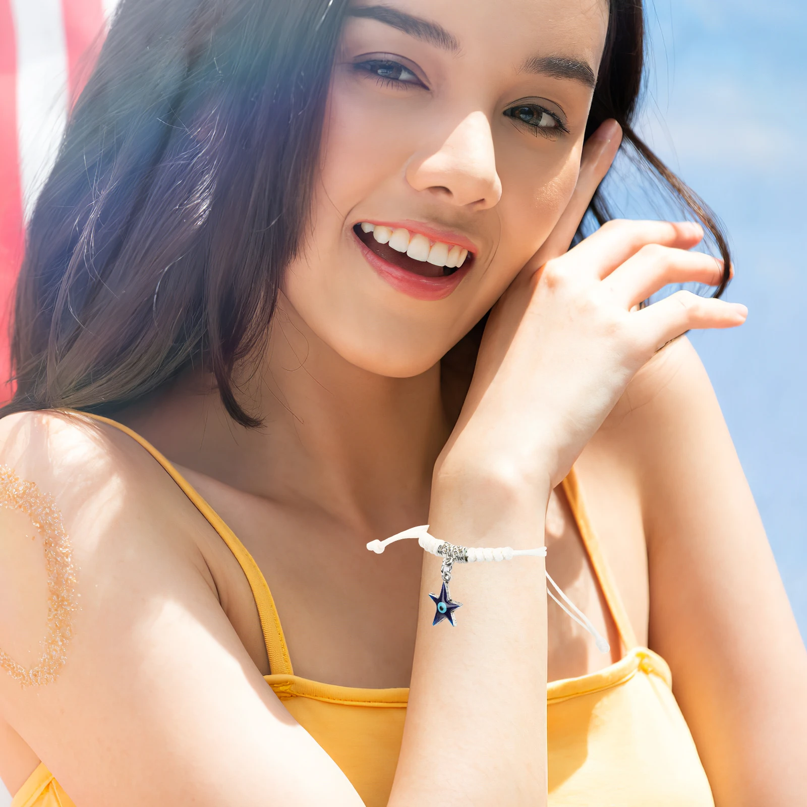 

1 Pair Star Shape Evil Eye Bracelet Adjustable Woven For Women Girls Couple Gift String Accessory