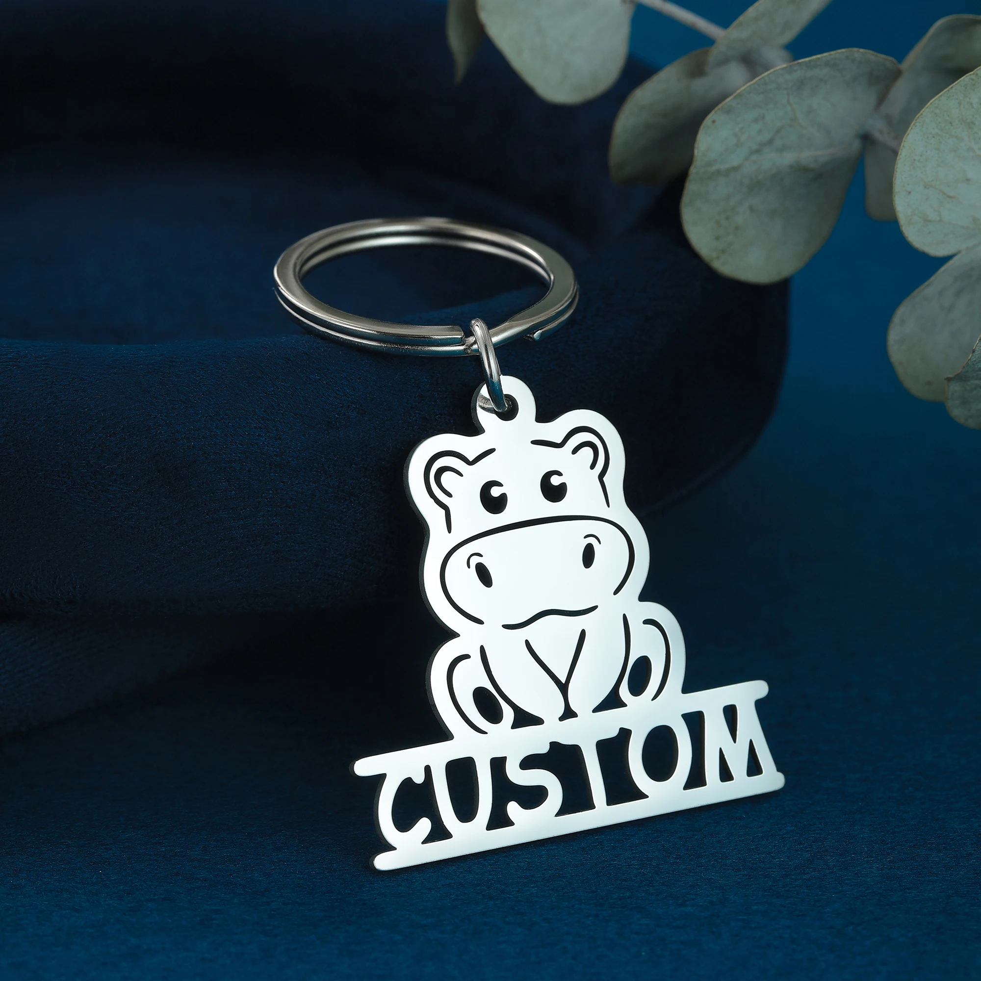 Stainless Steel Personalized Name Hippo Keychains Men Women Customized Animal Cute Key Ring Cartoon Jewelry Gift