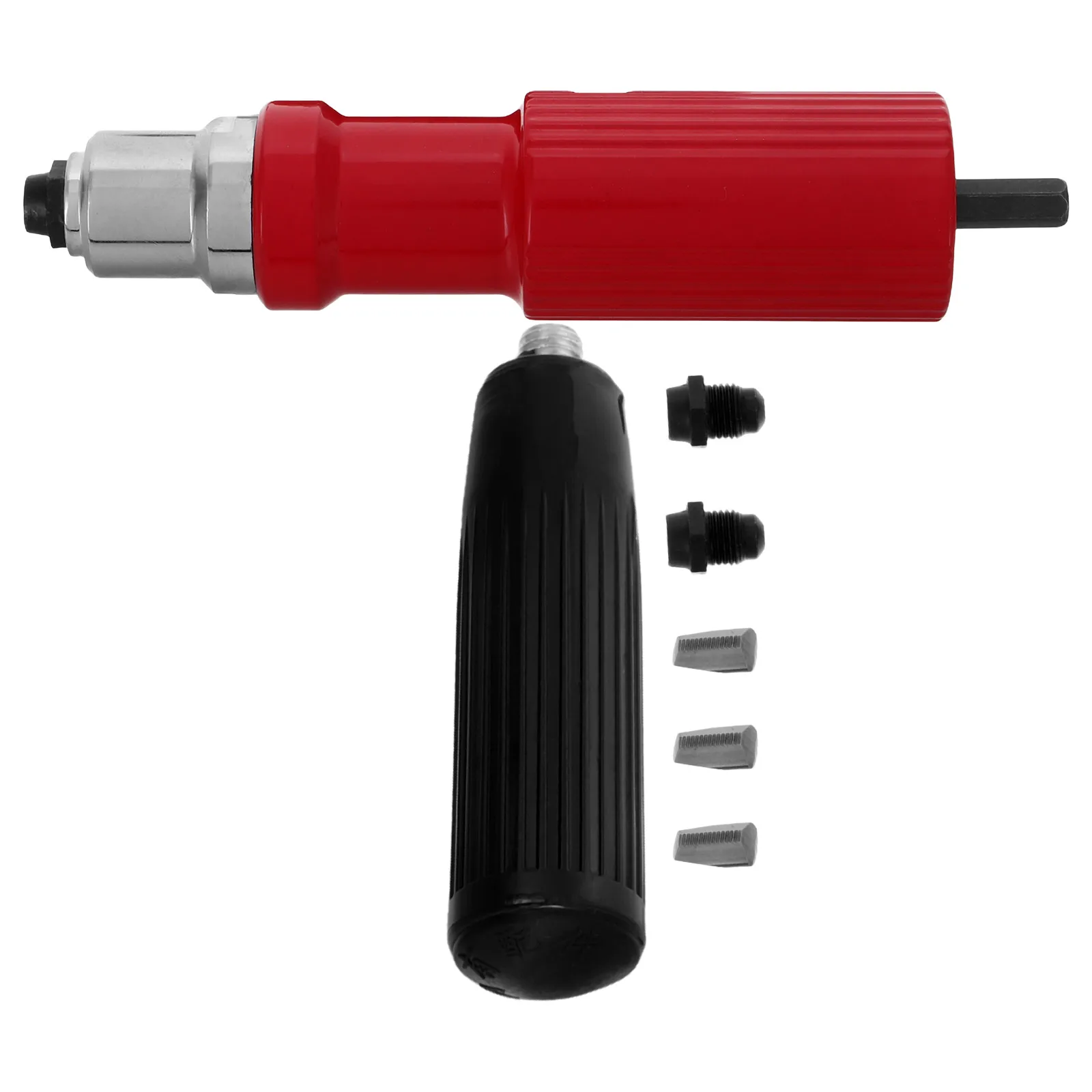 Adattatore per pistola per rivetti Attacco per trapano Design per supporto per chiodi da 360 gradi Rivettatura efficiente Struttura in tre pezzi liscia senza sbavature Lunga