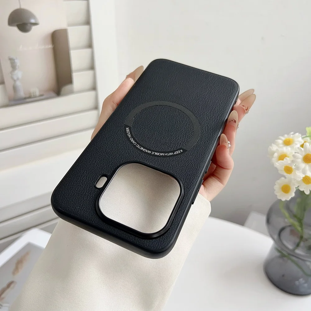 حافظة شحن لاسلكية مغناطيسية Magsafe لهاتف Xiaomi 15T Pro 15t 17 Pro Max 15 Ultra 15 14T Pro Mi أغطية جلد عادية فاخرة