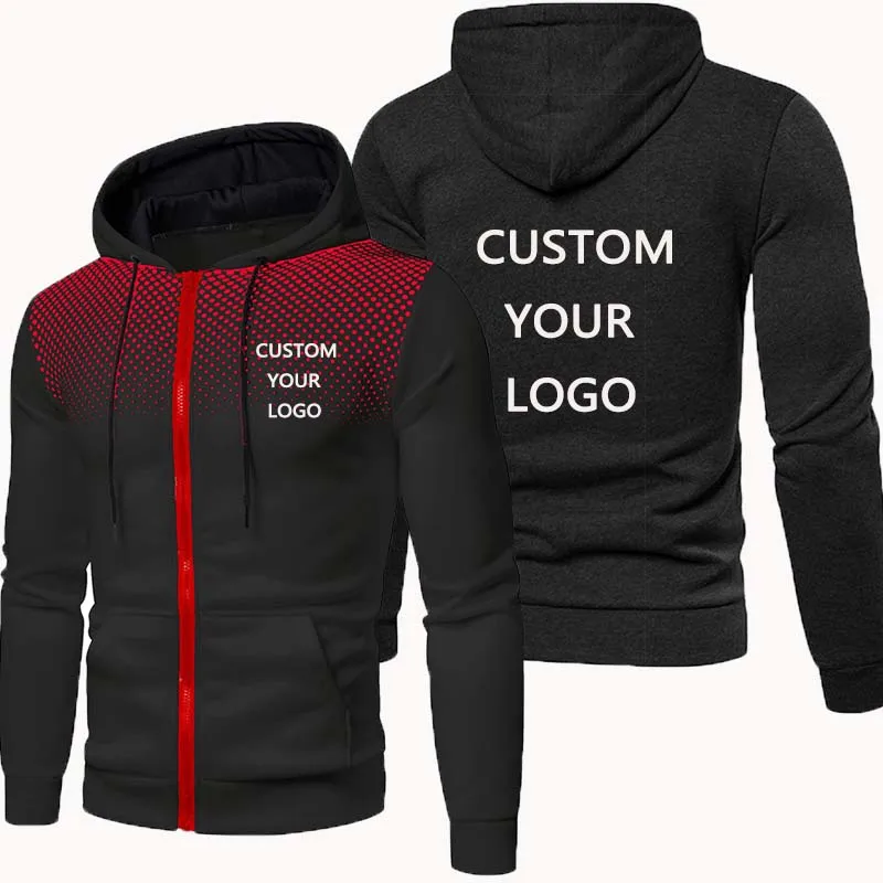 Custom LOGO Men Sweatshirt Zipper Hooded Pocket Spring Autumn Fashion Casual Streetwear Hoodies Your Design Male Cardigan Coat