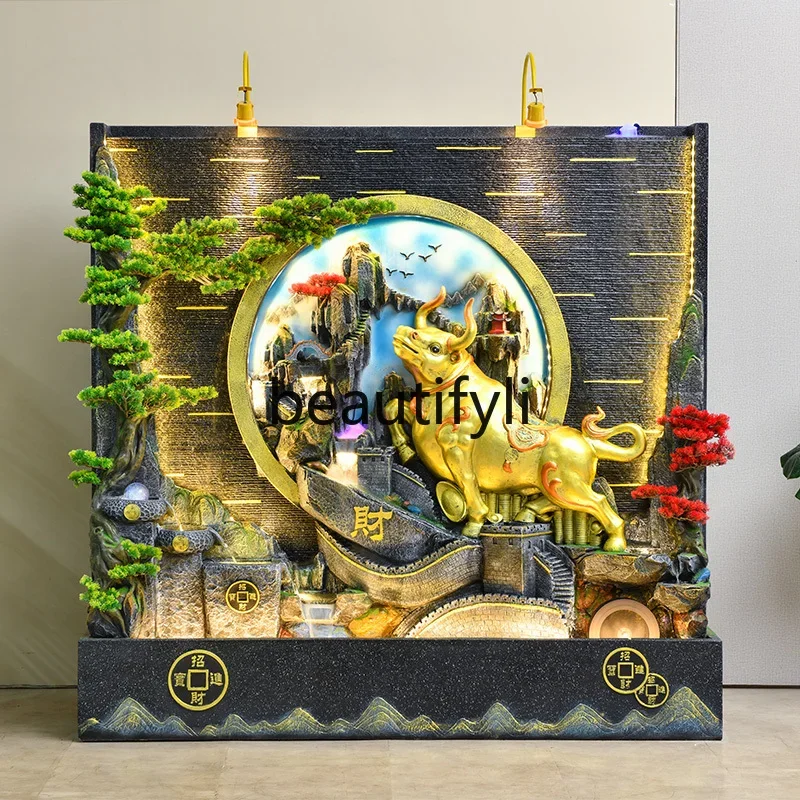 

smt1 Lucky treasure feng shui wheel water curtain wall screen flowing water ornament circulating water courtyard