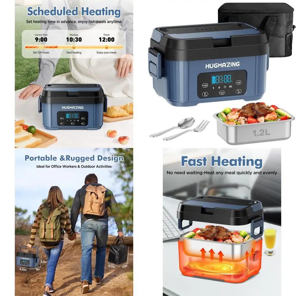 

Портативный перезаряжаемый ланч-бокс с подогревом - контейнер из нержавеющей стали объемом 1,2 л для мужчин и женщин, идеально подходит для работы и путешествий