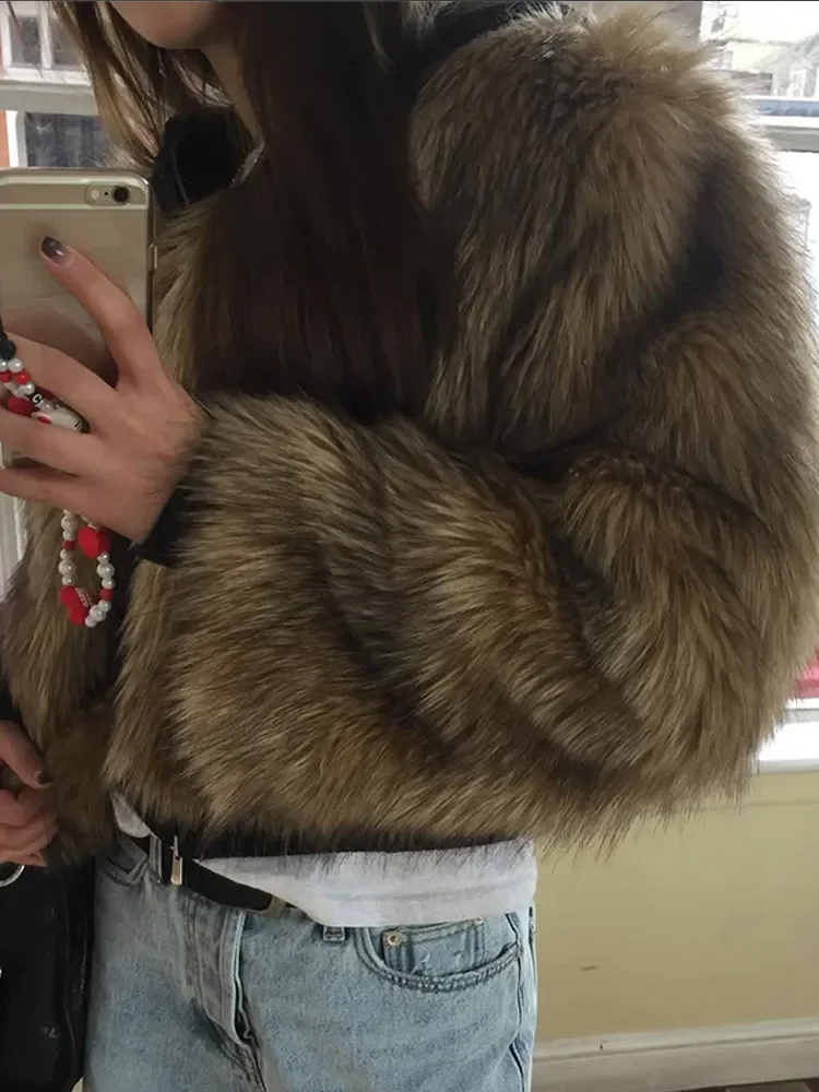 Sólido casaco de pele do falso recortado feminino elegante em torno do pescoço manga cheia fofo solto jaqueta 2025 novo inverno senhora do escritório commute casacos