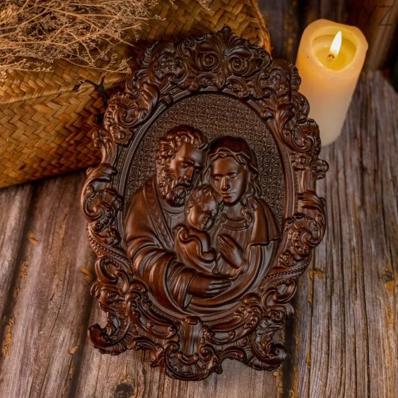 Creative Wooden Religious Holy Family Icons Catholic Home Wall Decor, Wood Carved Byzantine Icons Gifts