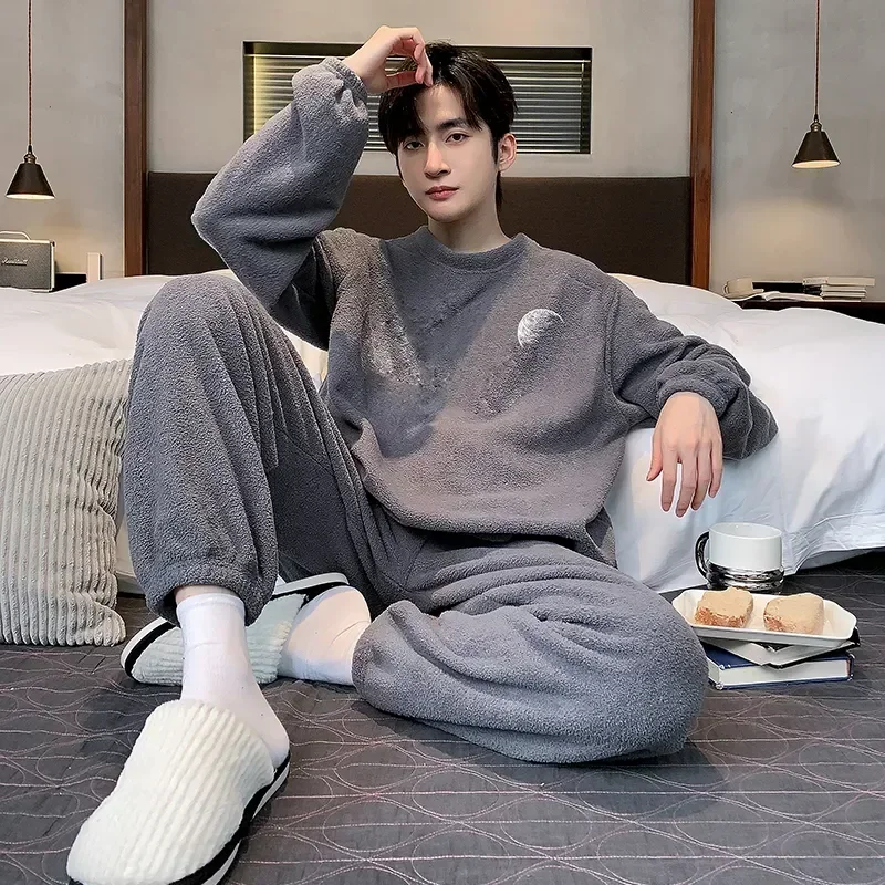 TOP Home ชุดนอนผู้ชาย Thicken ฤดูหนาวฤดูใบไม้ร่วง WARM ชุดนอน Man Lounge ผู้ชายชุด Leisure Flannel แขนยาวเสื้อผ้ายาวชุดนอนหลวม