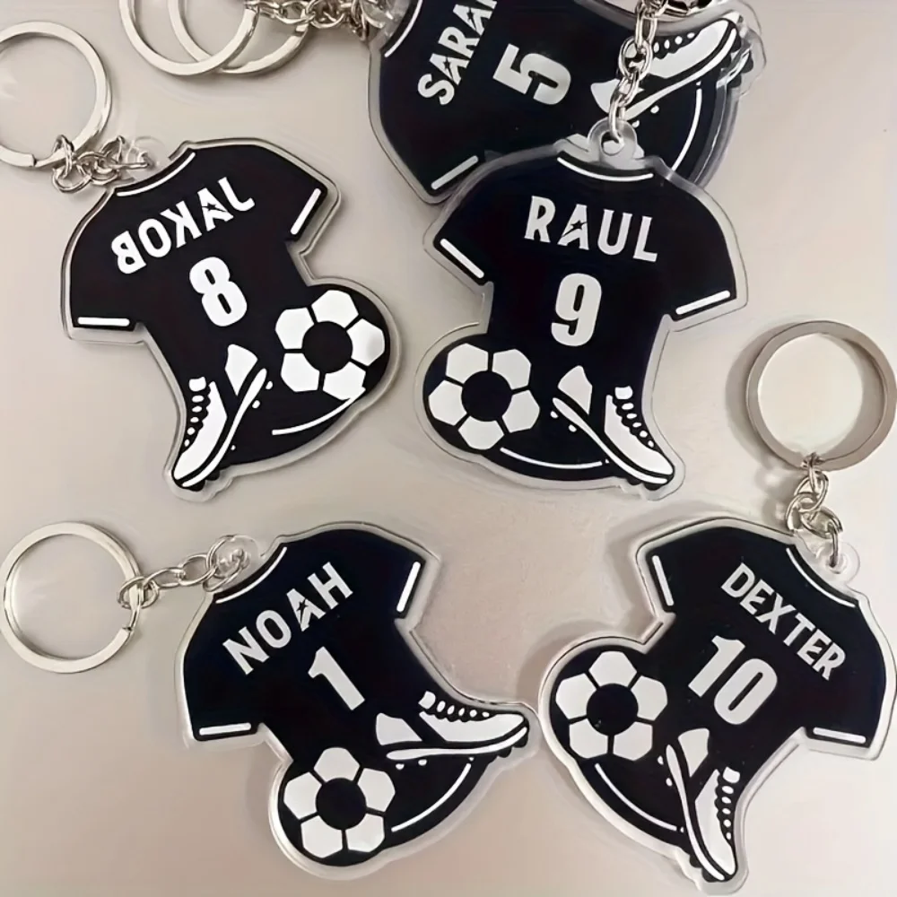 Llavero de Jersey de Fútbol Personalizado en 2D - Personalizado con Nombre y Número, con Diseños de Balón de Fútbol y Zapatos