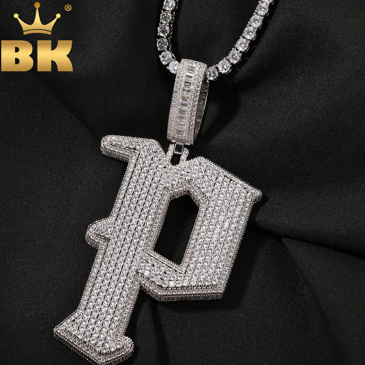 

THE BLING KING Iced Out Big Size Initial Letter P Micro Paved Out 5A Cubic Zirconi Chain Hiphop Jewelry For Birthday Gift