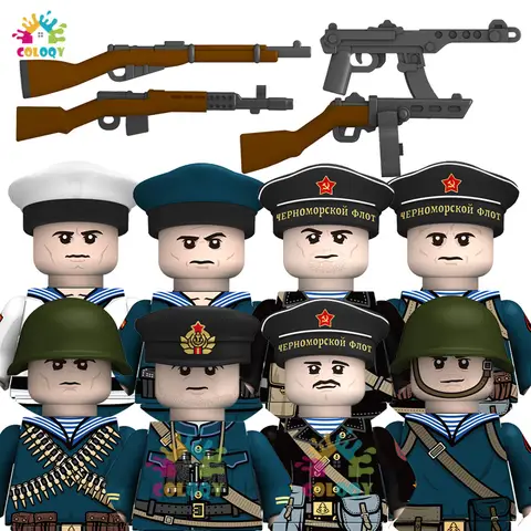 New Kids Toys WW2 Soviet Navy Infantry Soldiers Building Blocks PPS 98K Mini Action Figures Toys For Kids Christmas Gifts