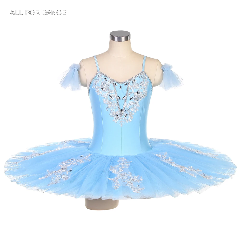 

BLL057 Sky Blue Pre-Professional Ballet Dance Tutu with 7 Layers Stiff Tulle Pancake Tutu Ballerina Dance Costumes 11 Sizes