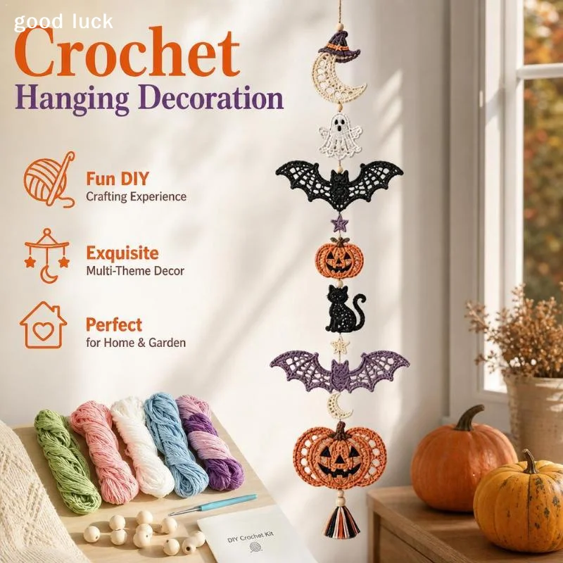 DIY Crochet Kit For Beginners Complete Yarn Set Handmade Animal Hanging Decoration Wall Window Ornament Home Halloween Craft