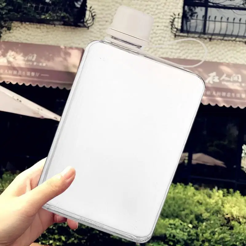 Flat Water Bottle 500ml Memo Water Bottle For Drinks Leak-Proof Summer Water Flask Slim Cold Flask Sports Water Bottle For