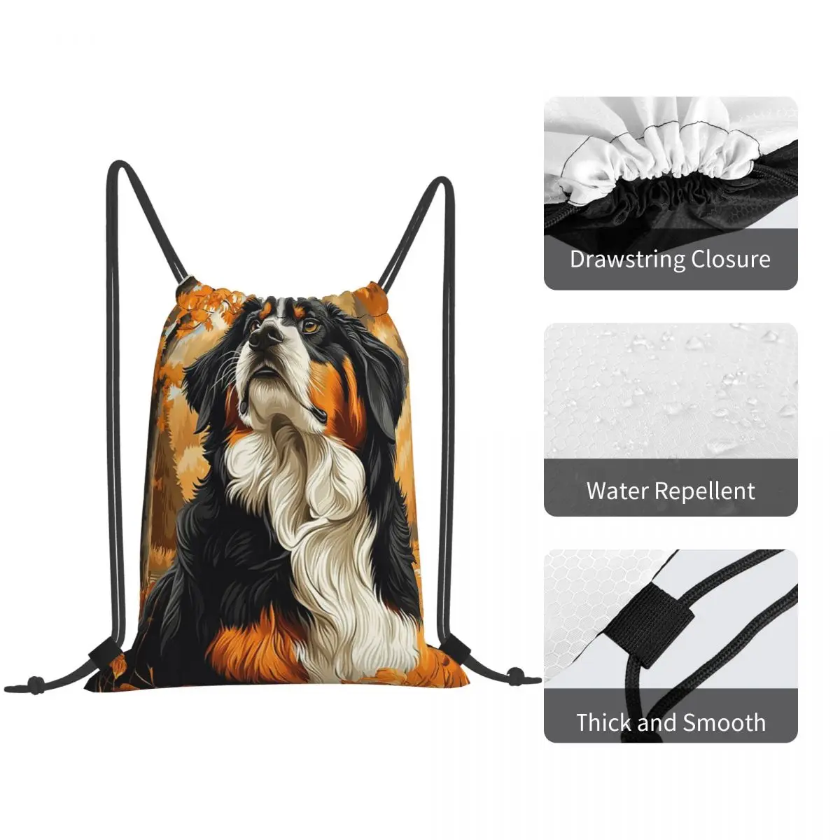 Bernese Mountain Dog In Autumn Backpacks Portable Drawstring Bags Storage Bag Book Bags for Man Woman School