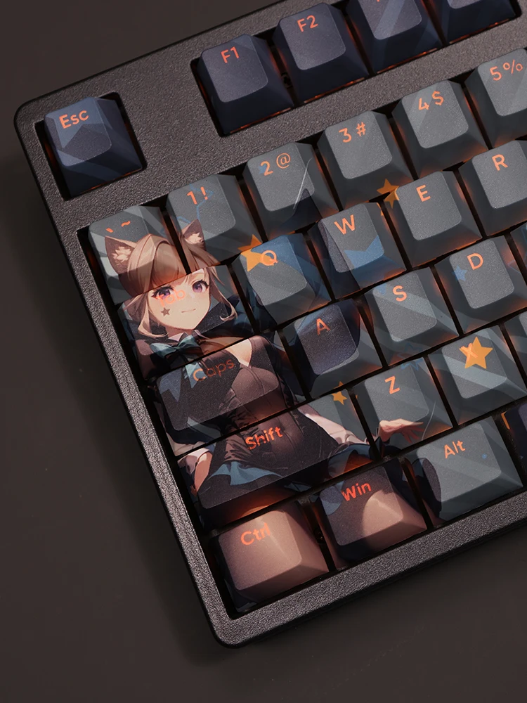 Lynette 108 Keycap Genshin Impact Game PBT DYE Sublimation Light Transmitting Switch Cross Key Cover for Mechanical Keyboard