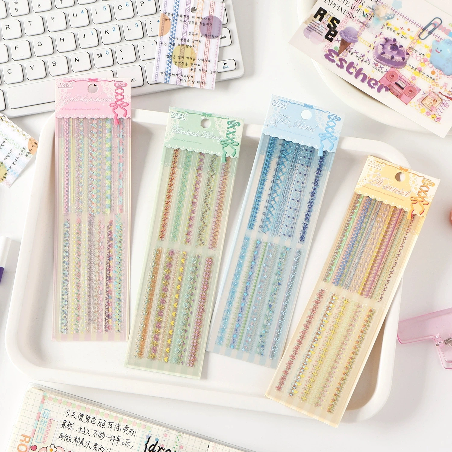 MINKYS New Arrival 6pcs/Pack PET Dream Lace Decorative Stickers Set Journal Scrapbook Chain Sticker School Stationery