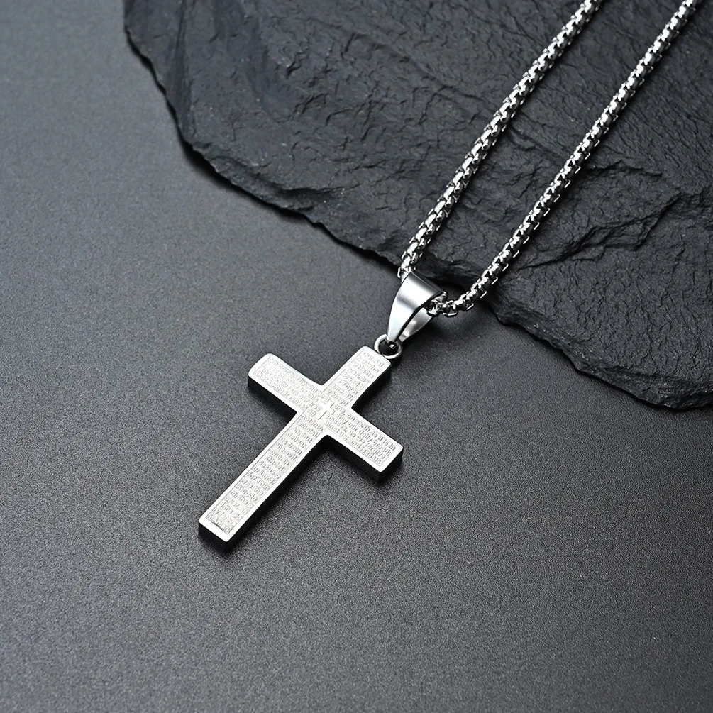 Bible Cross Pendant Necklace For Men Women Titanium Steel Letter Couple Necklace Rock Hiphot Chain Fashion Jewelry Wholesale