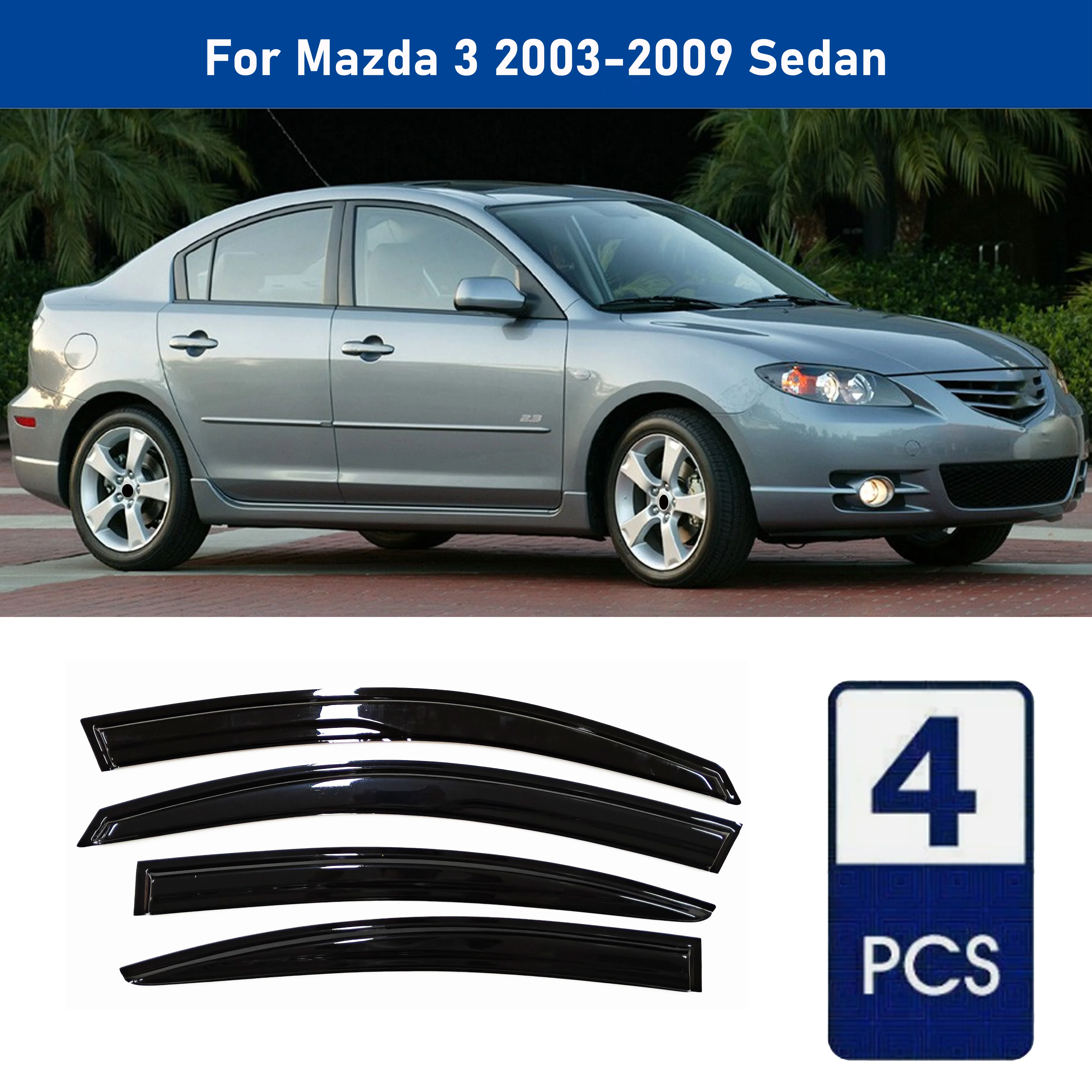 

AIBAP 4pcs 1.8mmCar Windows Visor For Mazda 3 2003-2009 Sedan window visors rain guards rain guard Sun Rain Visors