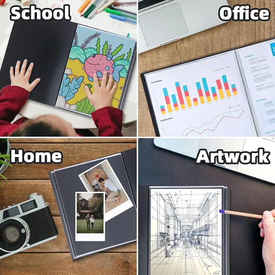 11x14 Art Portfolio Folder with Plastic Sleeves 24Pocket Portfolio Binder Displaying 48 Pages Presentation Book with Black Inne