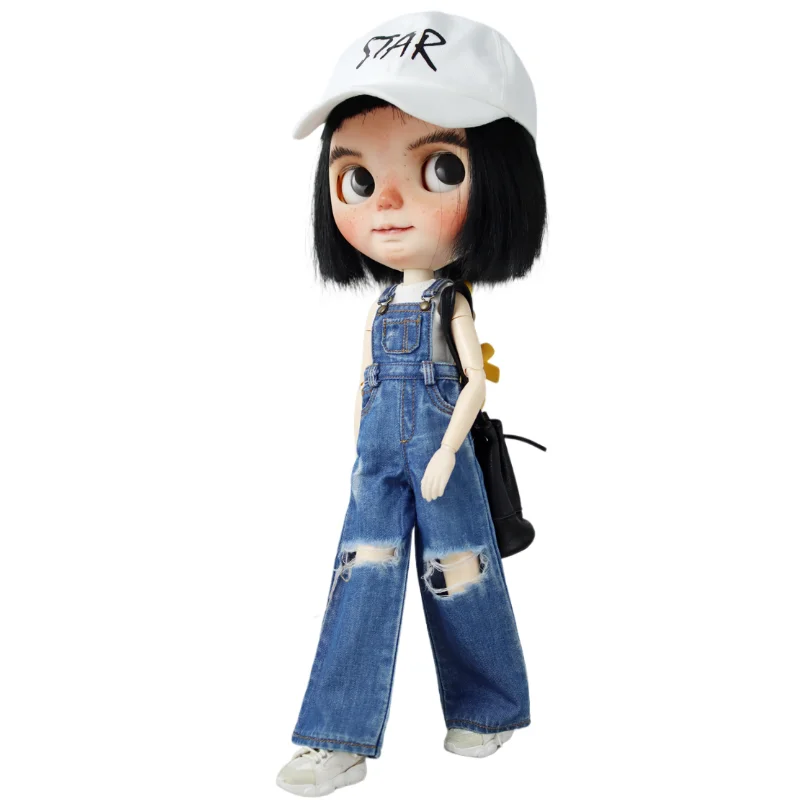 For Blythe Doll Clothes Ripped Strap Jeans for Ob24 Ob22 Azone Dolls Outfit Pants